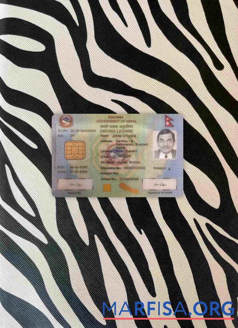 Blank Nepal driving license version 2 photolook example